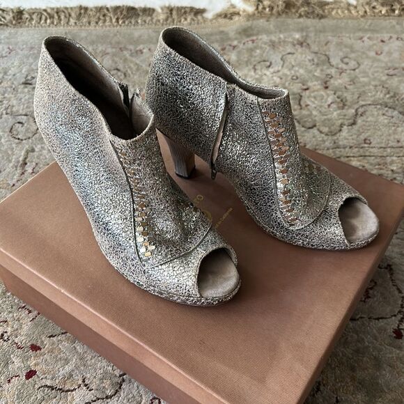 Calleen Cordero 3” leather booties with silver and  gold metal studs. - Picture 5 of 8